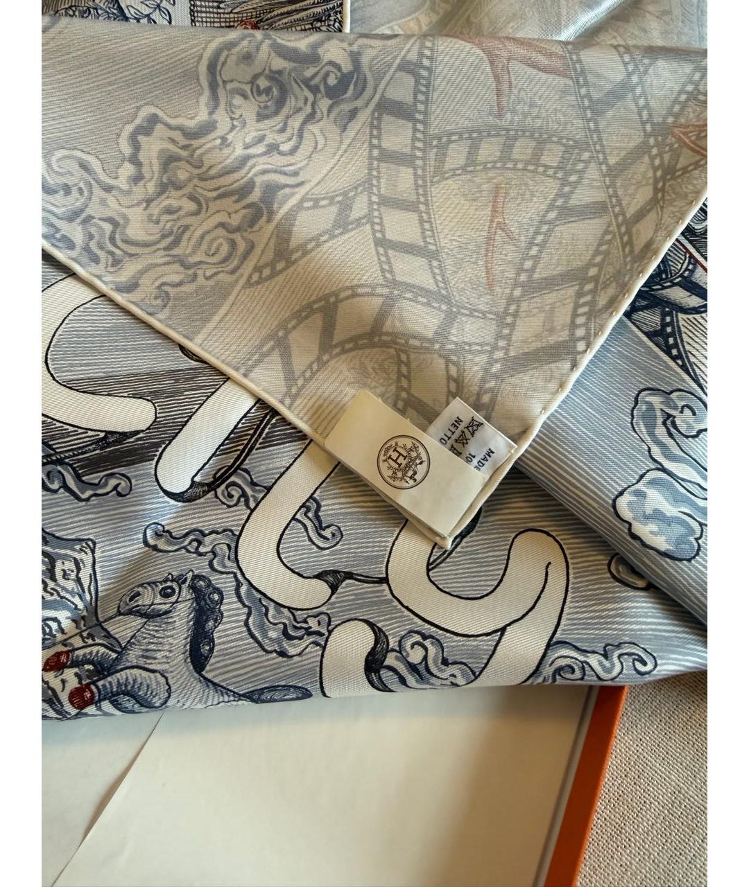 HERMES Синий шелковый платок, фото 3