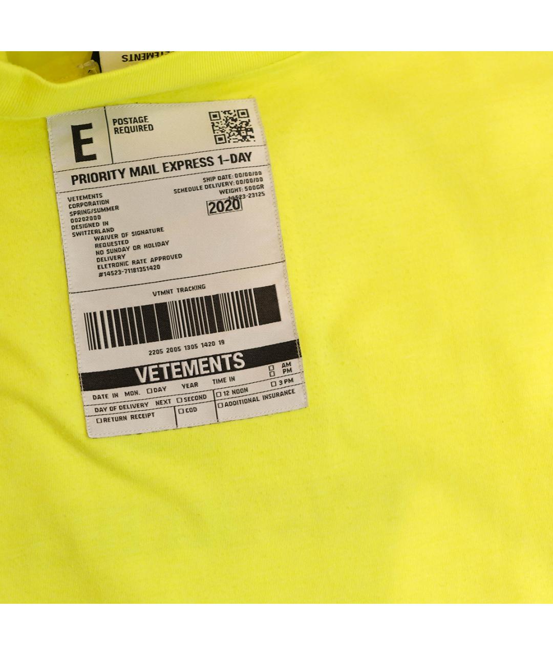 VETEMENTS Желтая хлопковая футболка, фото 6