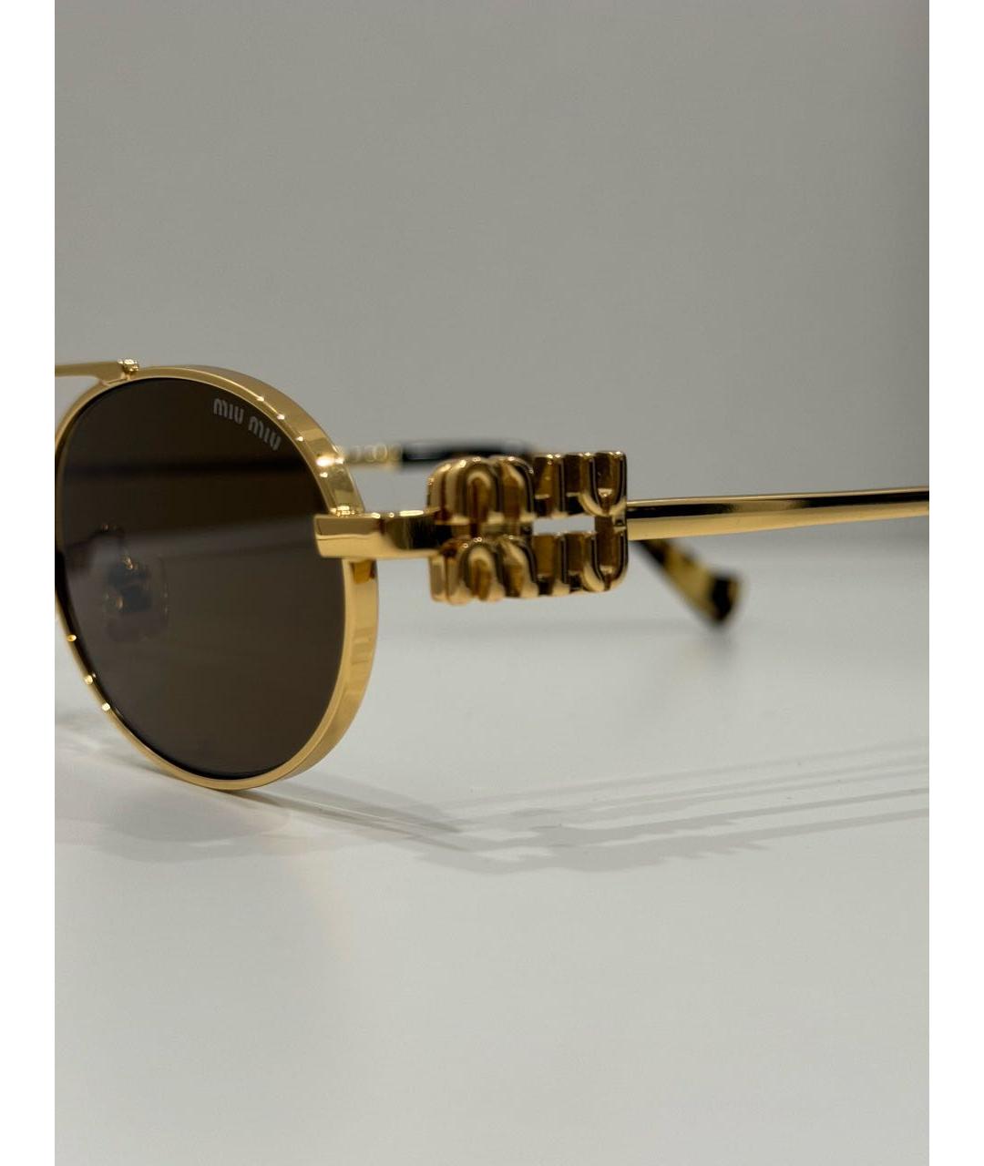 MIU MIU Золотые металлические солнцезащитные очки, фото 3
