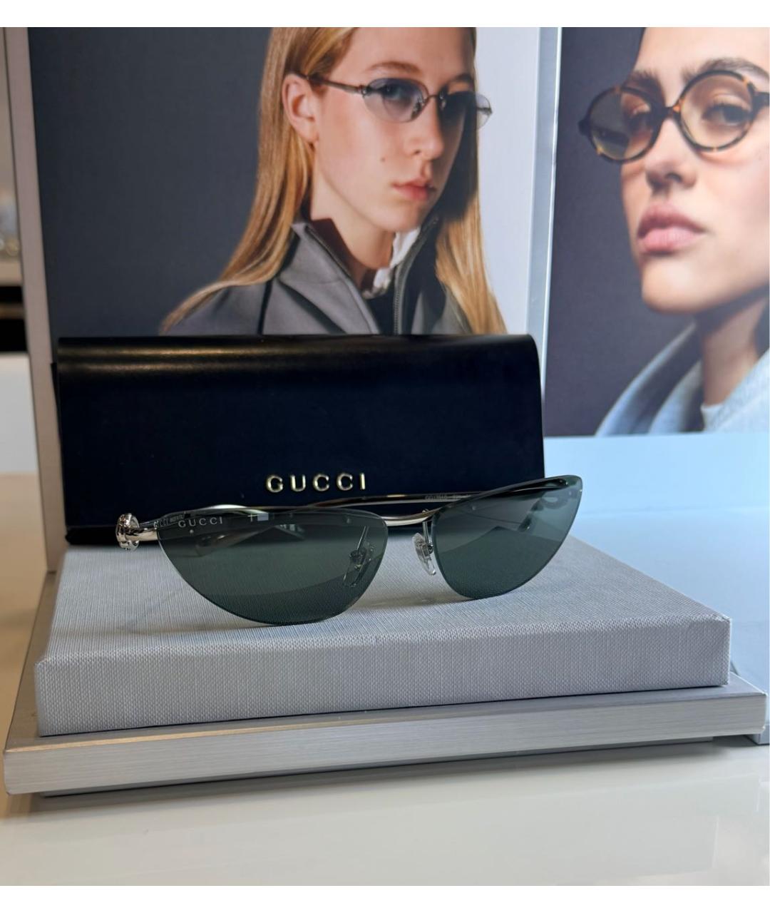 GUCCI Серебряные металлические солнцезащитные очки, фото 4