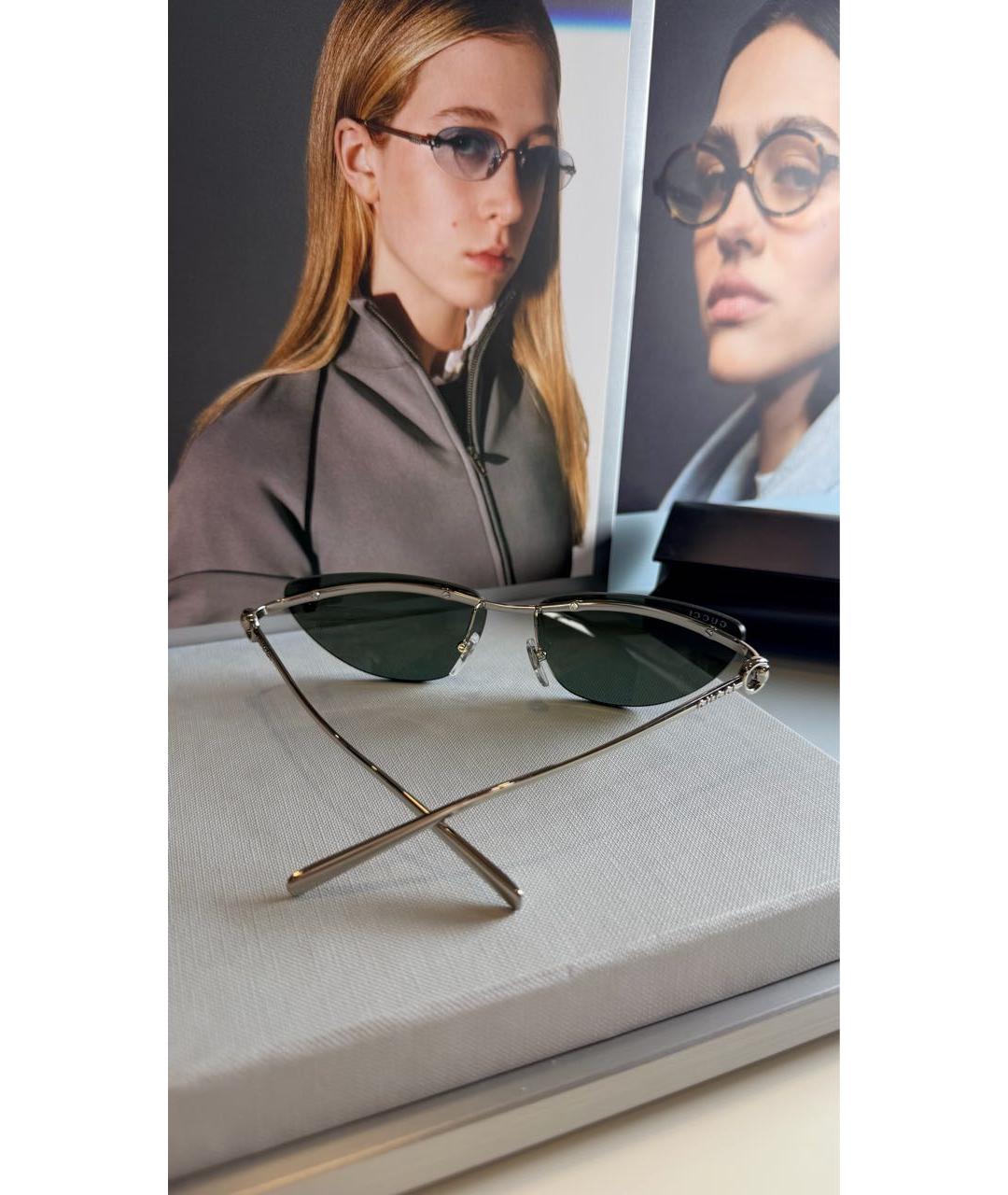 GUCCI Серебряные металлические солнцезащитные очки, фото 5