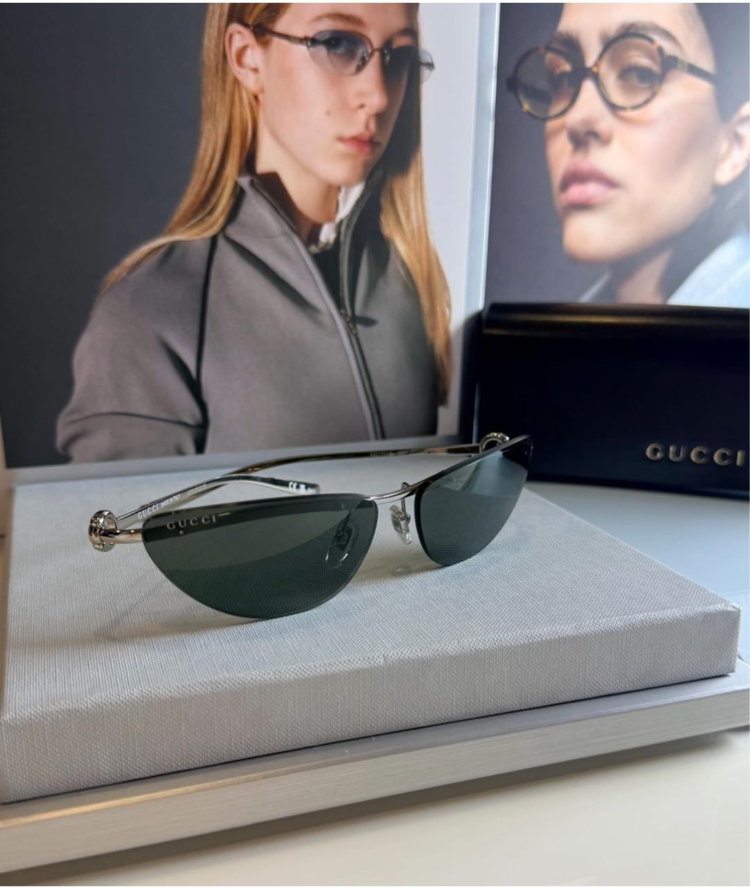 GUCCI Серебряные металлические солнцезащитные очки, фото 8