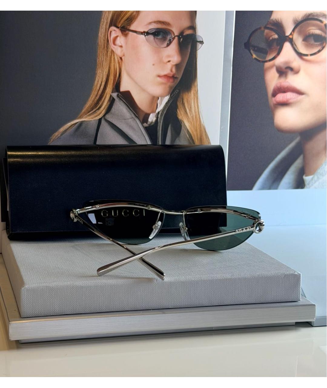 GUCCI Серебряные металлические солнцезащитные очки, фото 6