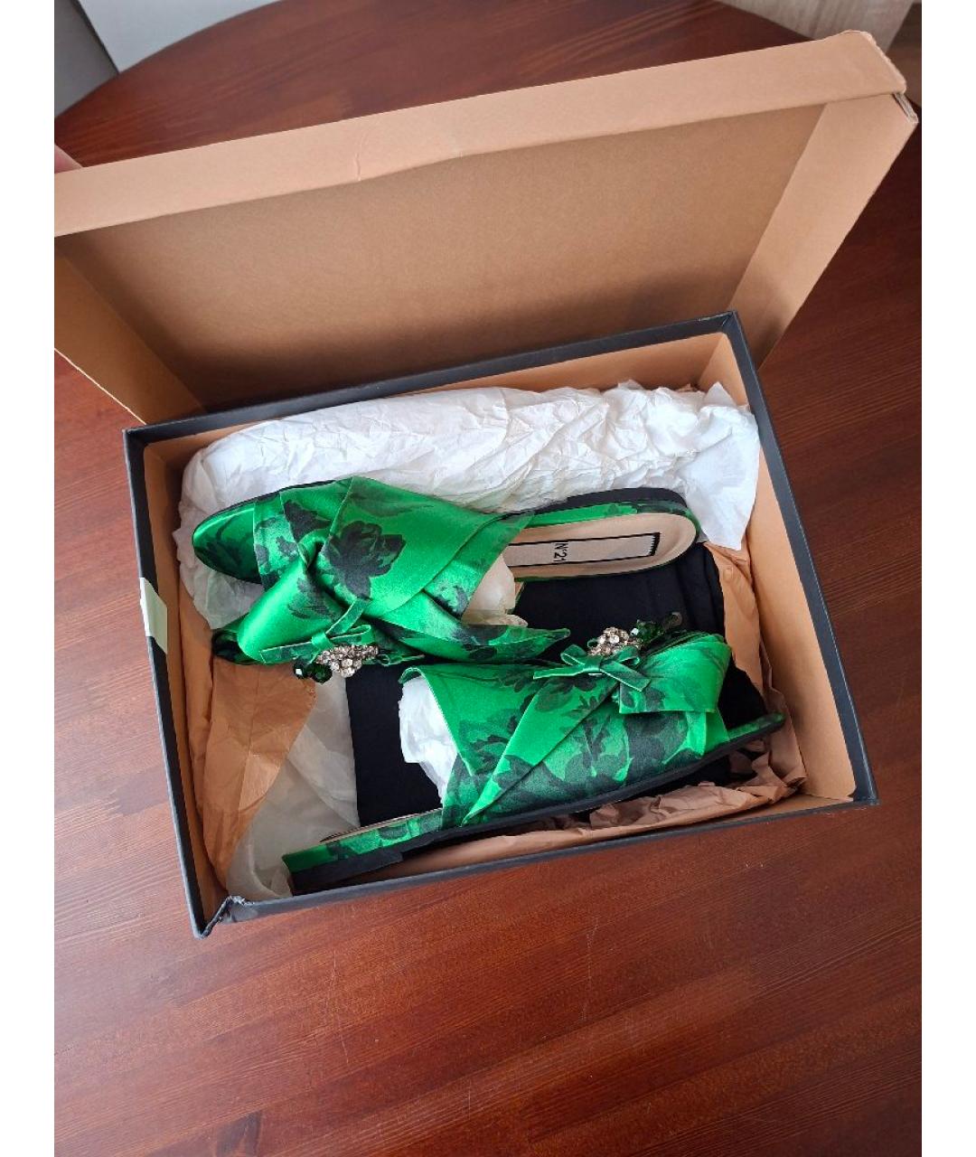 NO. 21 Зеленые текстильные шлепанцы, фото 7