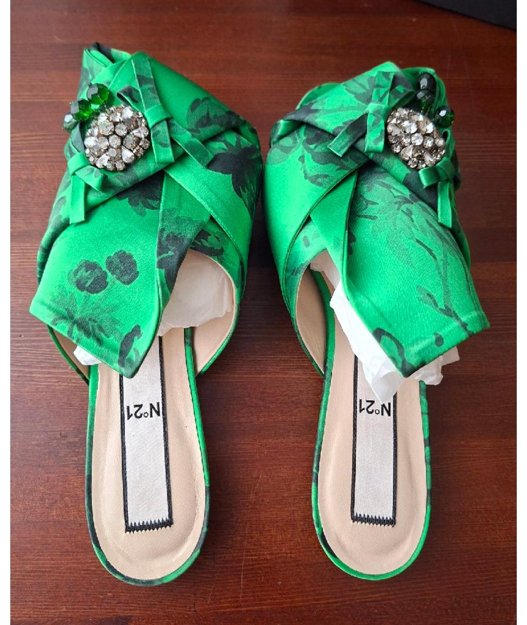 NO. 21 Зеленые текстильные шлепанцы, фото 3