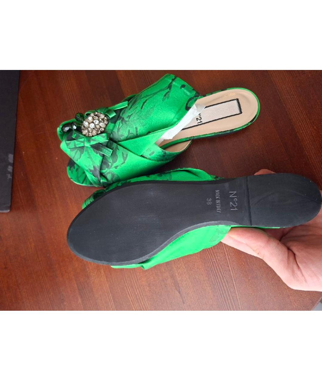 NO. 21 Зеленые текстильные шлепанцы, фото 5