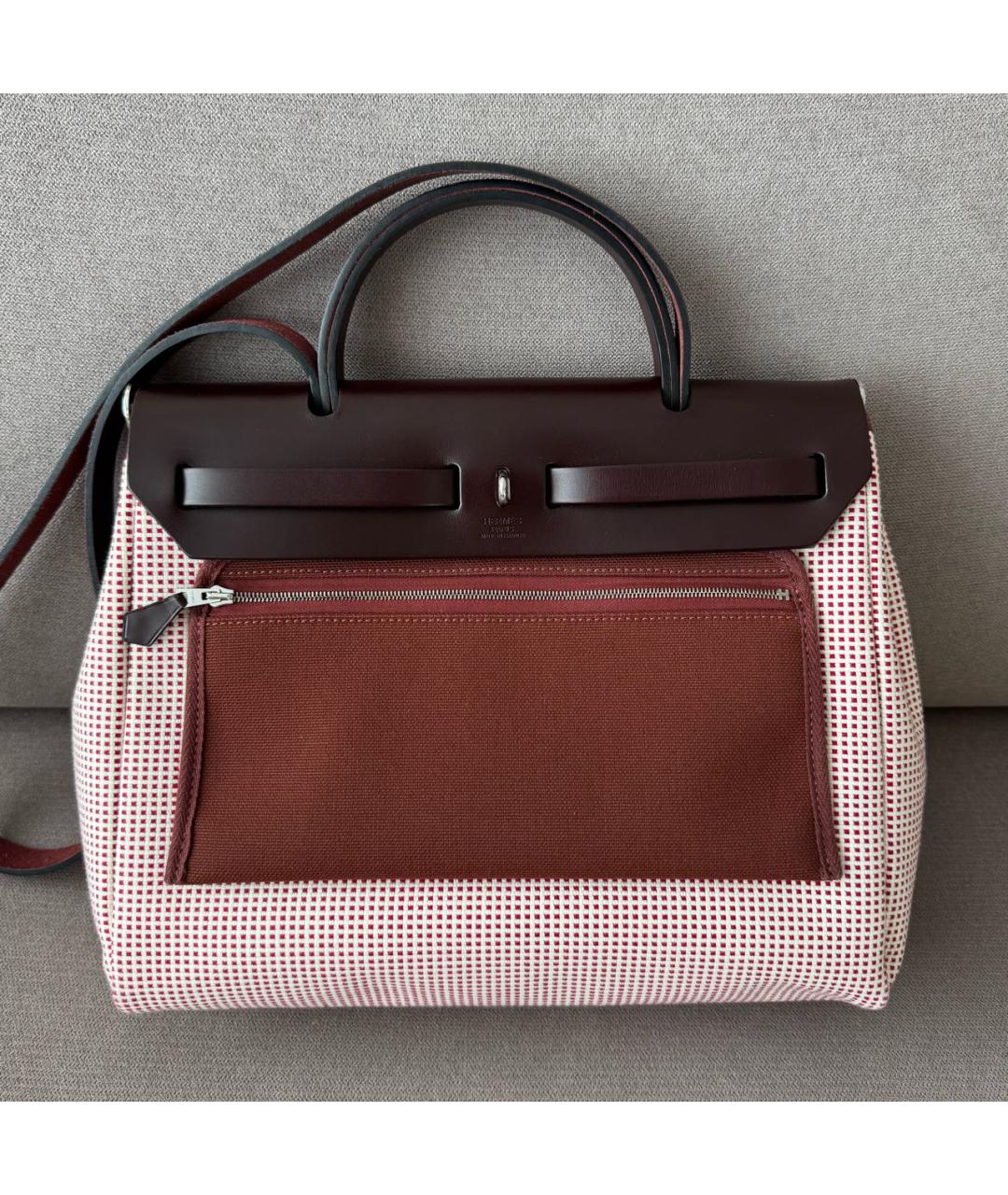 HERMES Бордовая тканевая сумка через плечо, фото 3