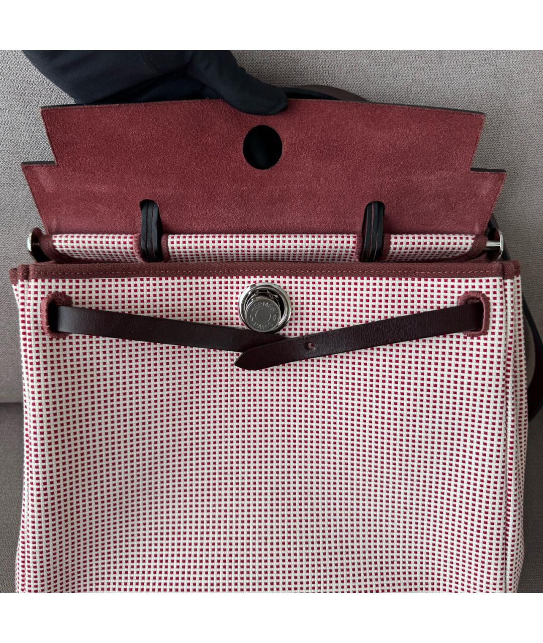 HERMES Бордовая тканевая сумка через плечо, фото 4