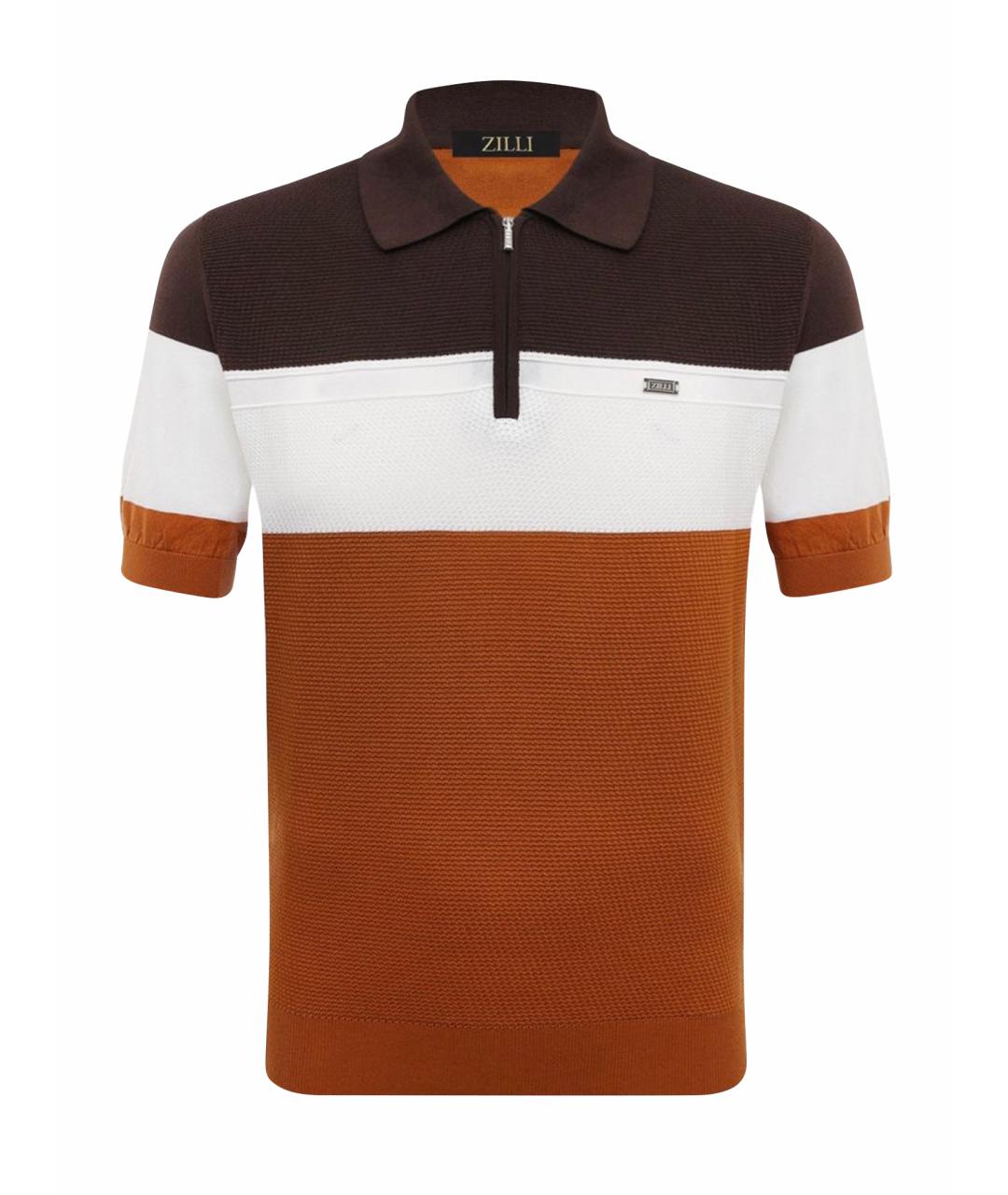 ZILLI Коричневое хлопковое поло с коротким рукавом, фото 1