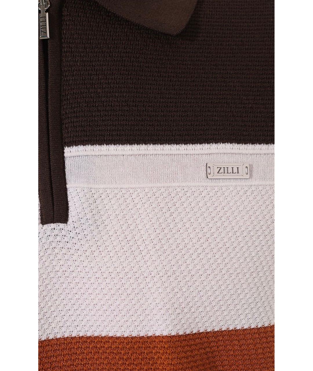 ZILLI Коричневое хлопковое поло с коротким рукавом, фото 5