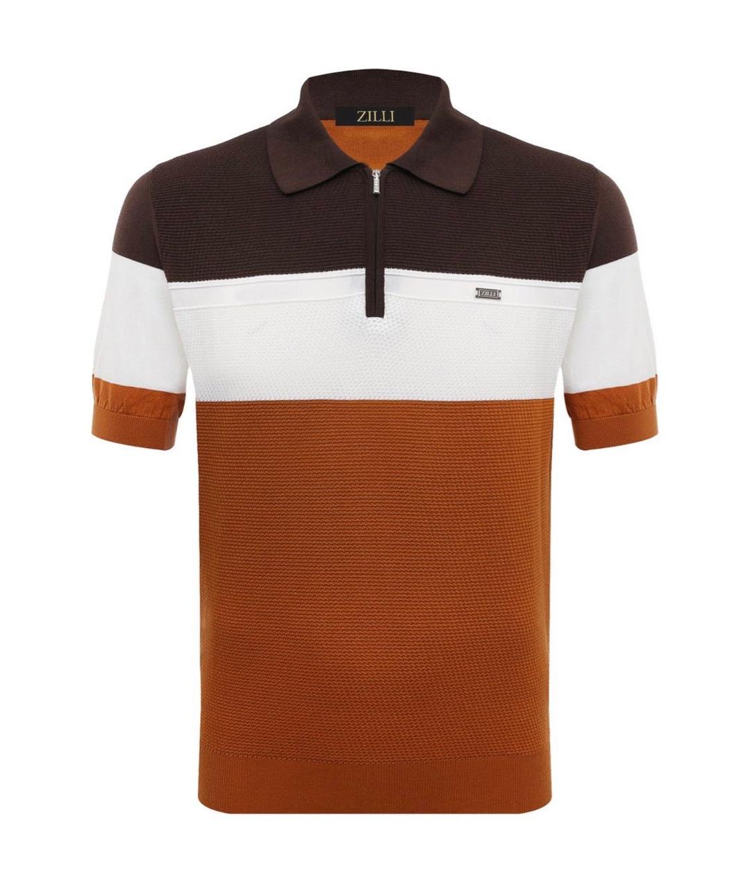 ZILLI Коричневое хлопковое поло с коротким рукавом, фото 6