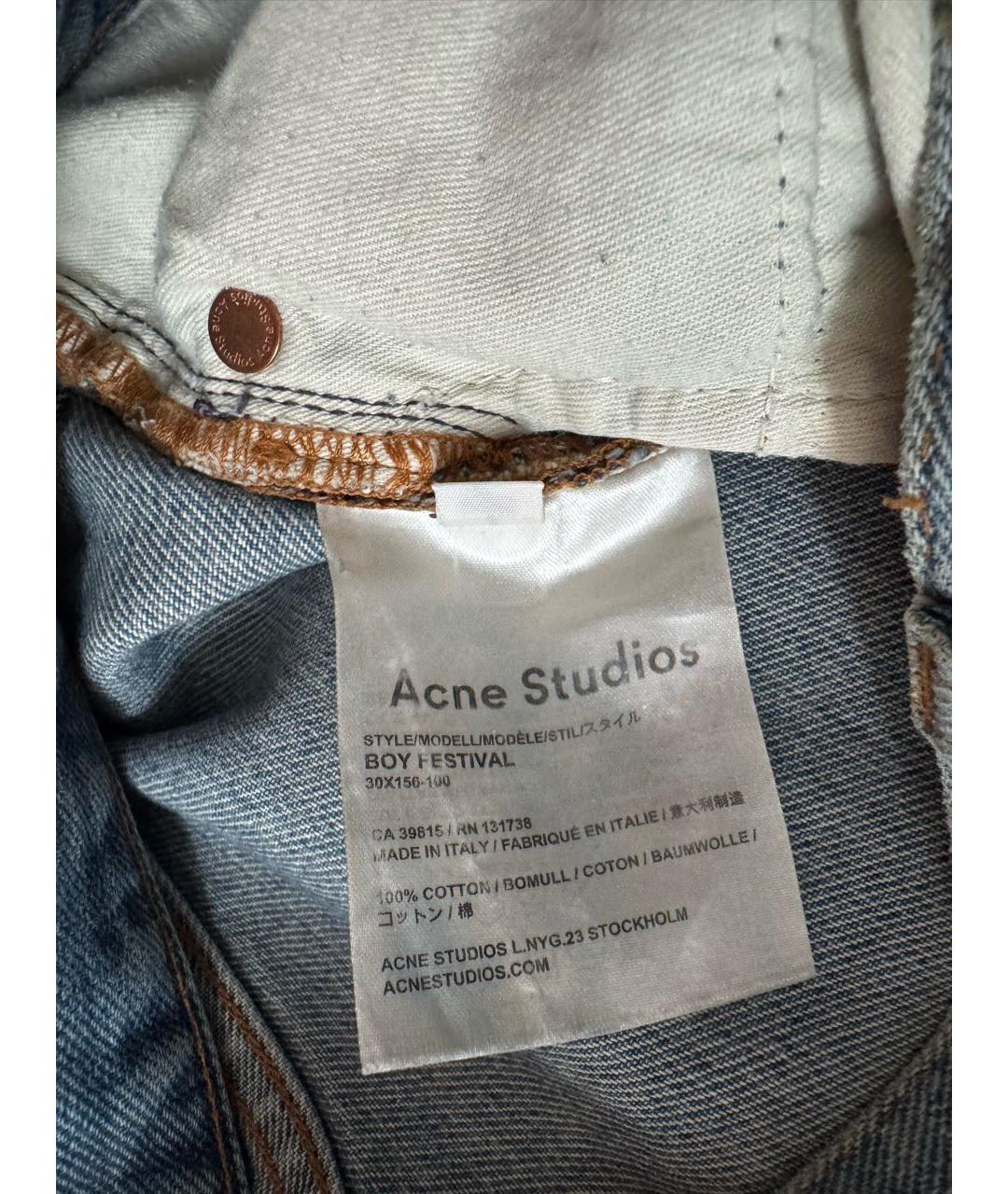ACNE STUDIOS Синие хлопковые прямые джинсы, фото 7