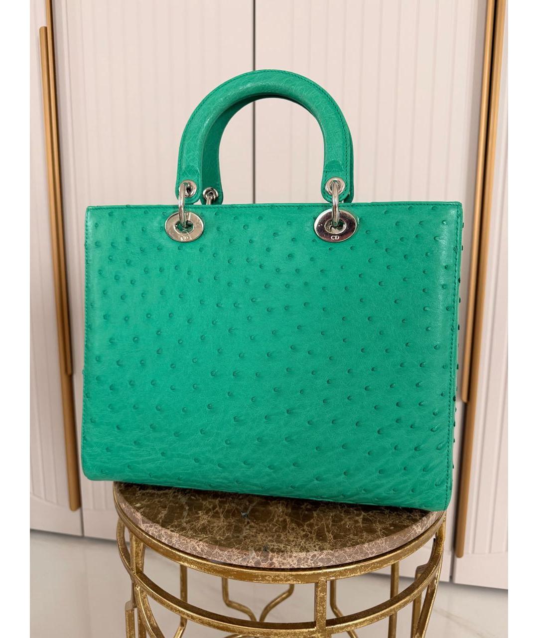 CHRISTIAN DIOR Зеленая сумка с короткими ручками из экзотической кожи, фото 3