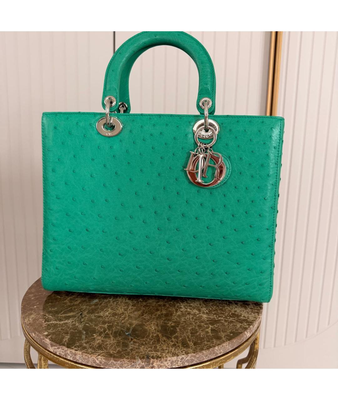 CHRISTIAN DIOR Зеленая сумка с короткими ручками из экзотической кожи, фото 2