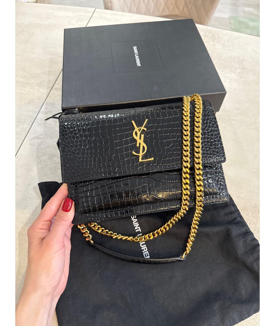 SAINT LAURENT Черная кожаная сумка через плечо, фото 3