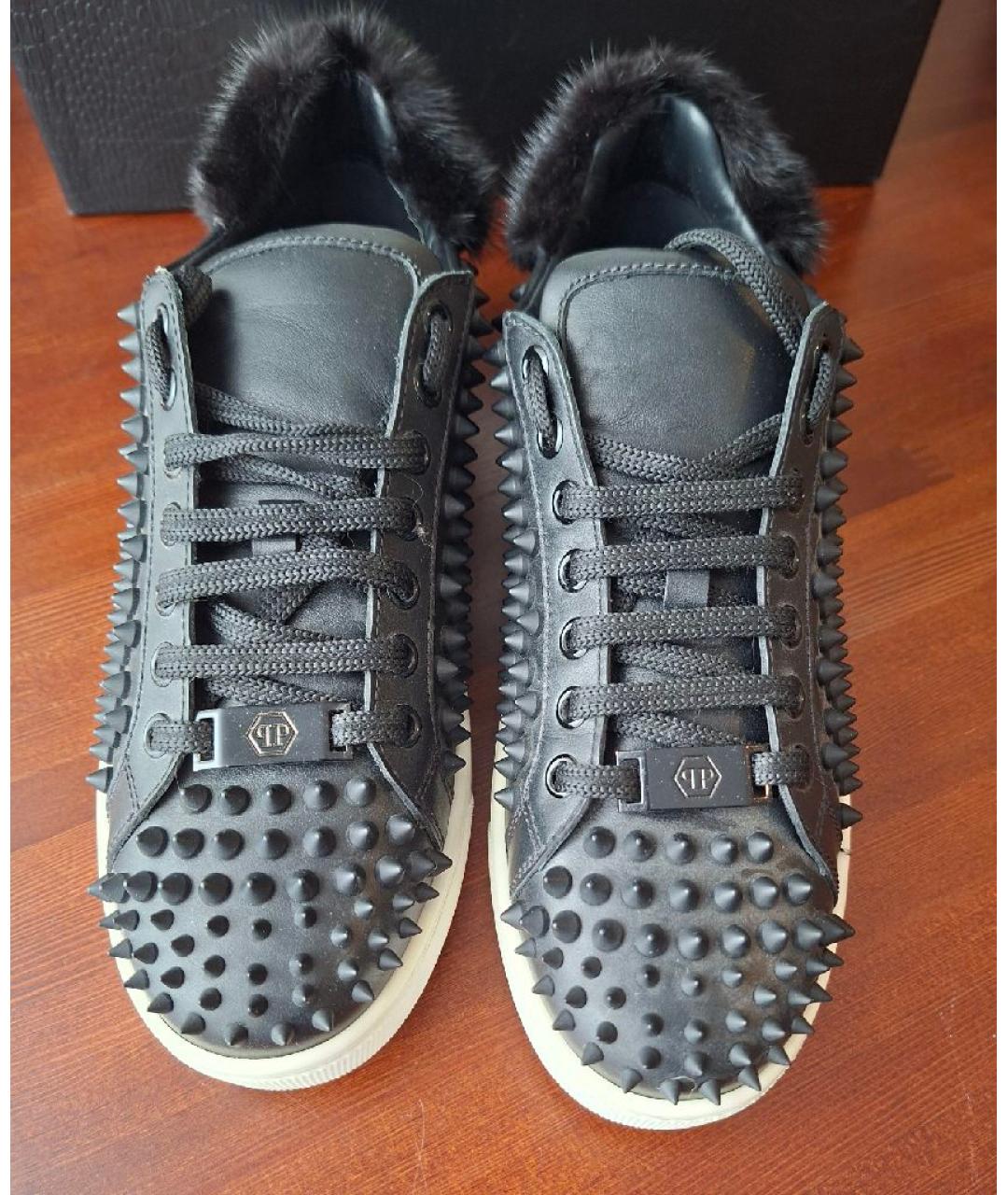 PHILIPP PLEIN Черные кожаные кеды, фото 2