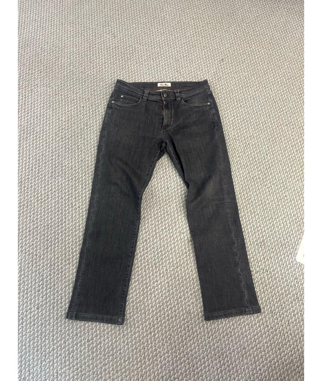 LORO PIANA Антрацитовые хлопковые прямые джинсы, фото 9