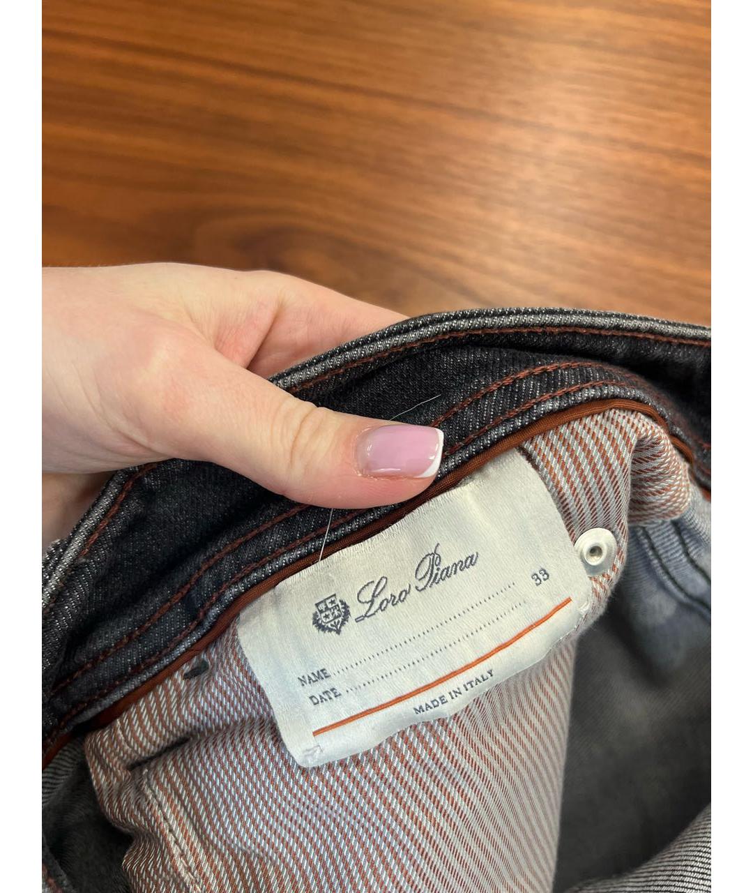 LORO PIANA Антрацитовые хлопковые прямые джинсы, фото 8