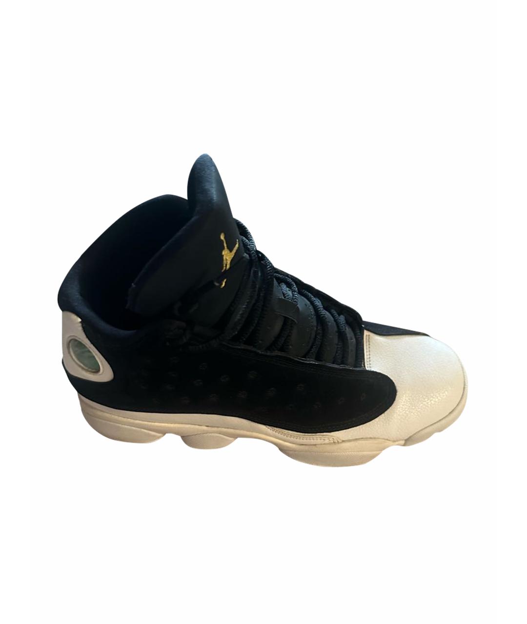 JORDAN Черные кожаные высокие кроссовки / кеды, фото 1