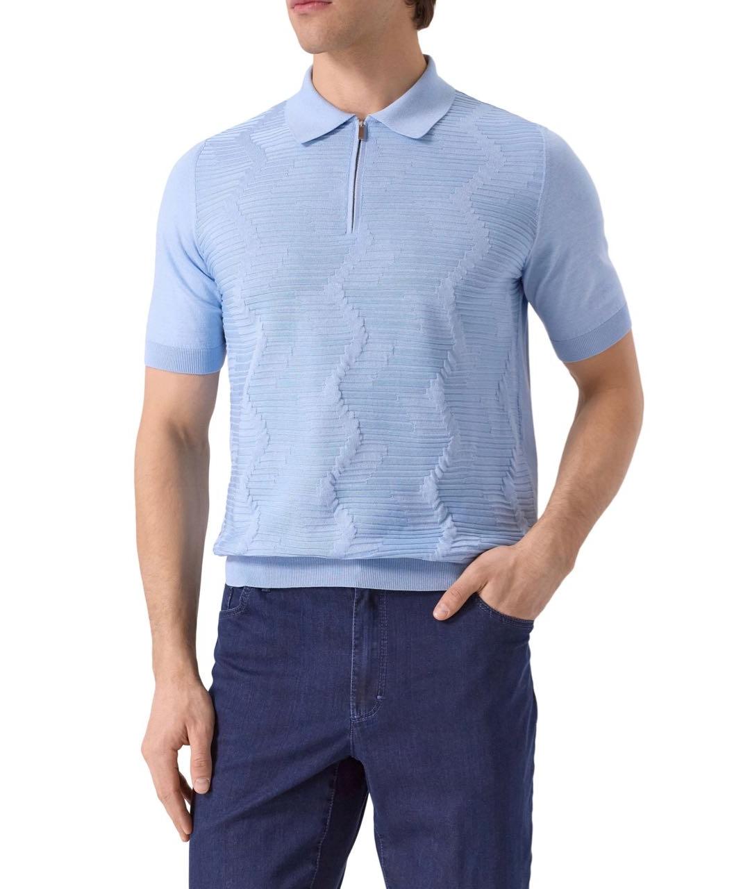 ZILLI Голубое хлопковое поло с коротким рукавом, фото 2