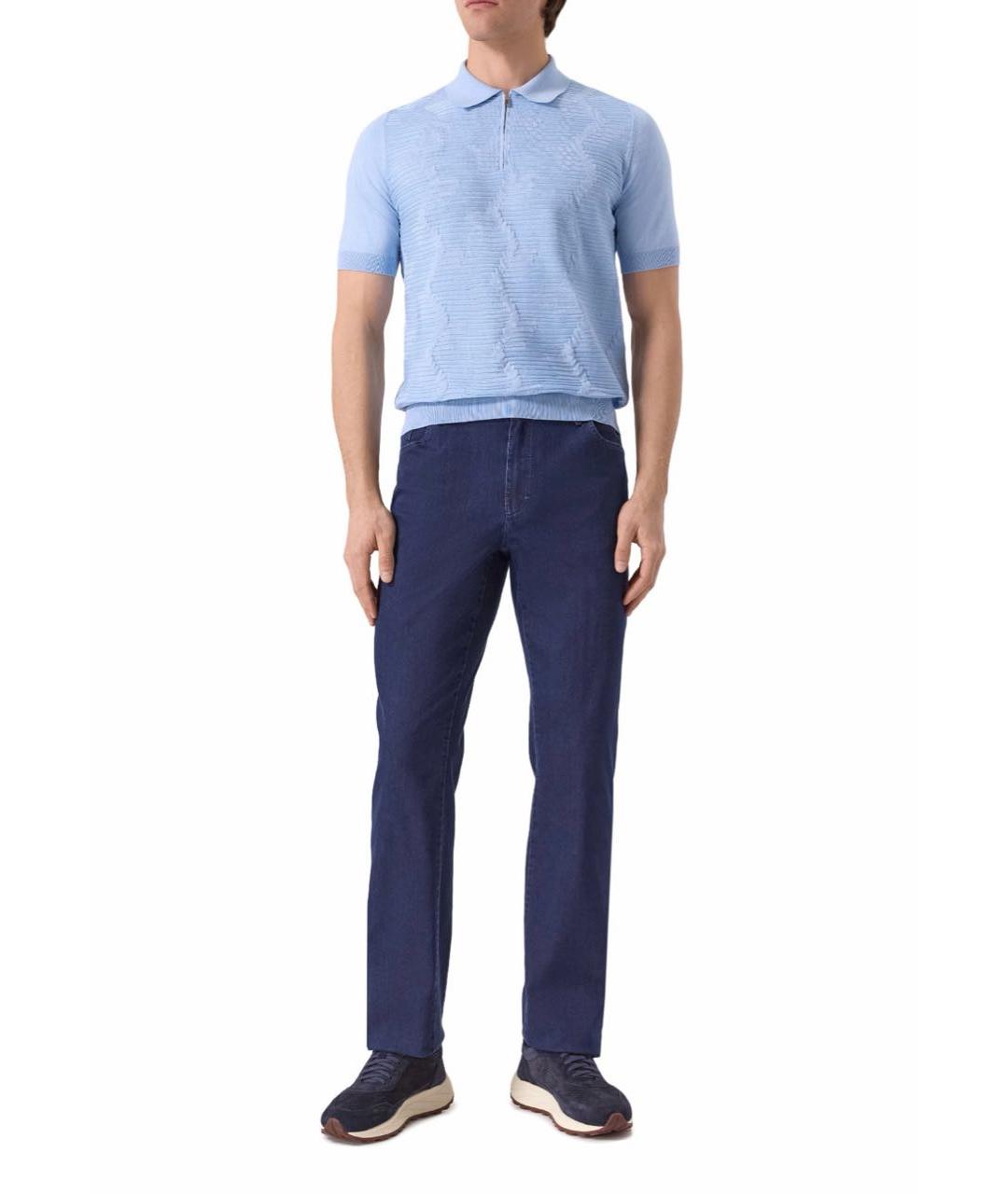 ZILLI Голубое хлопковое поло с коротким рукавом, фото 5