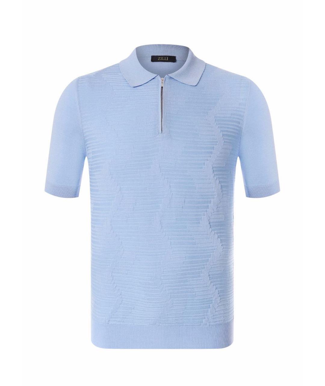 ZILLI Голубое хлопковое поло с коротким рукавом, фото 6