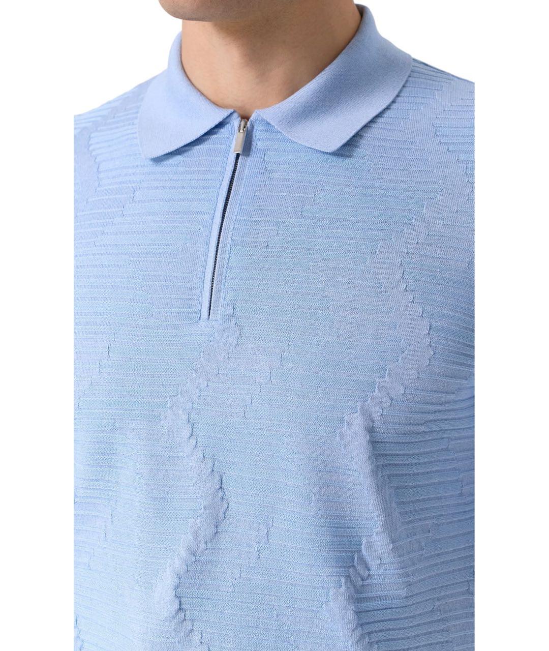 ZILLI Голубое хлопковое поло с коротким рукавом, фото 4