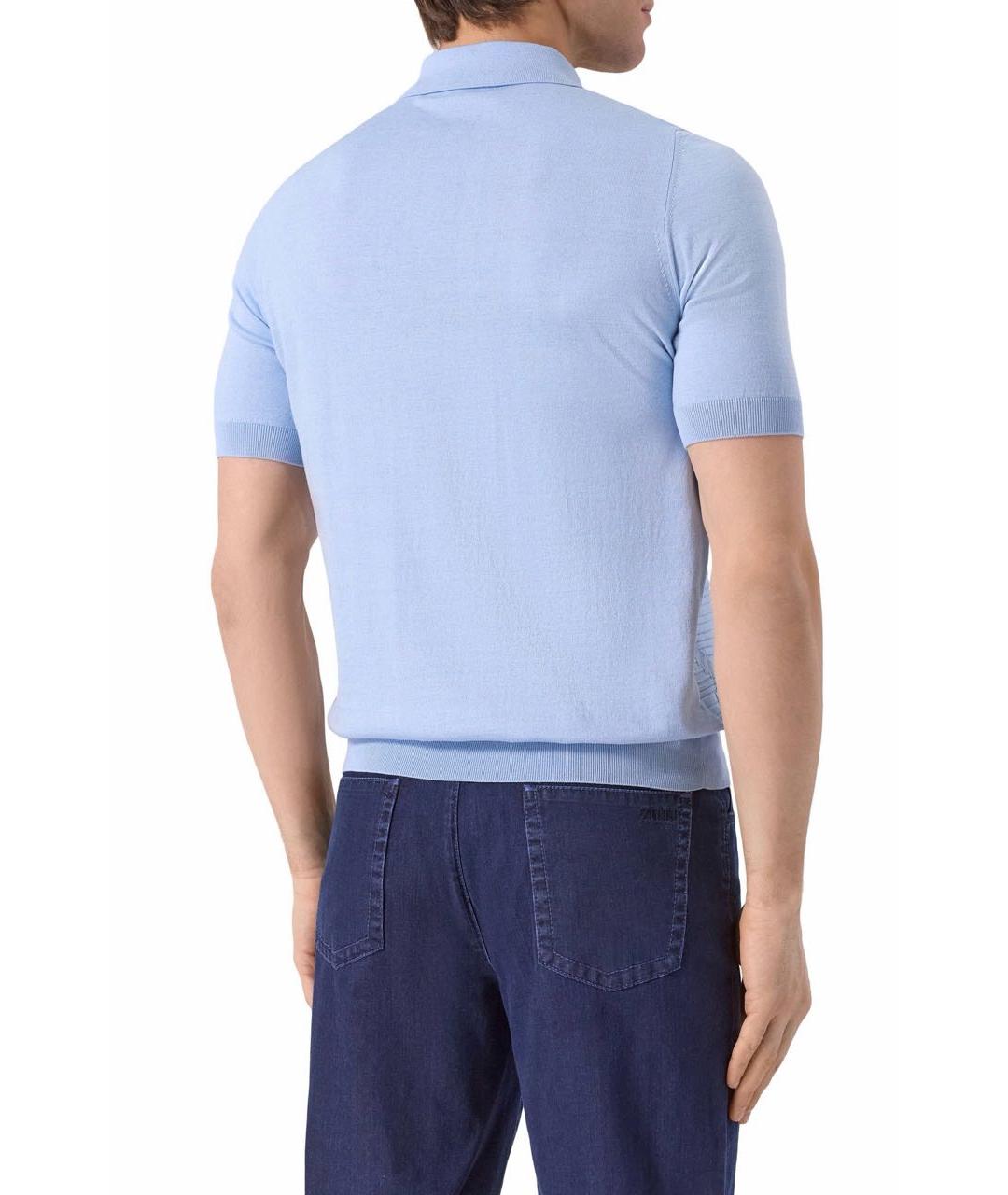 ZILLI Голубое хлопковое поло с коротким рукавом, фото 3