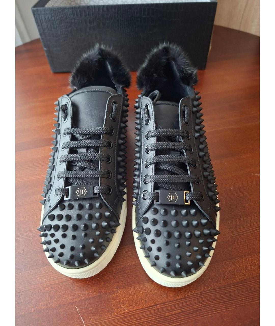 PHILIPP PLEIN Черные кожаные кеды, фото 2