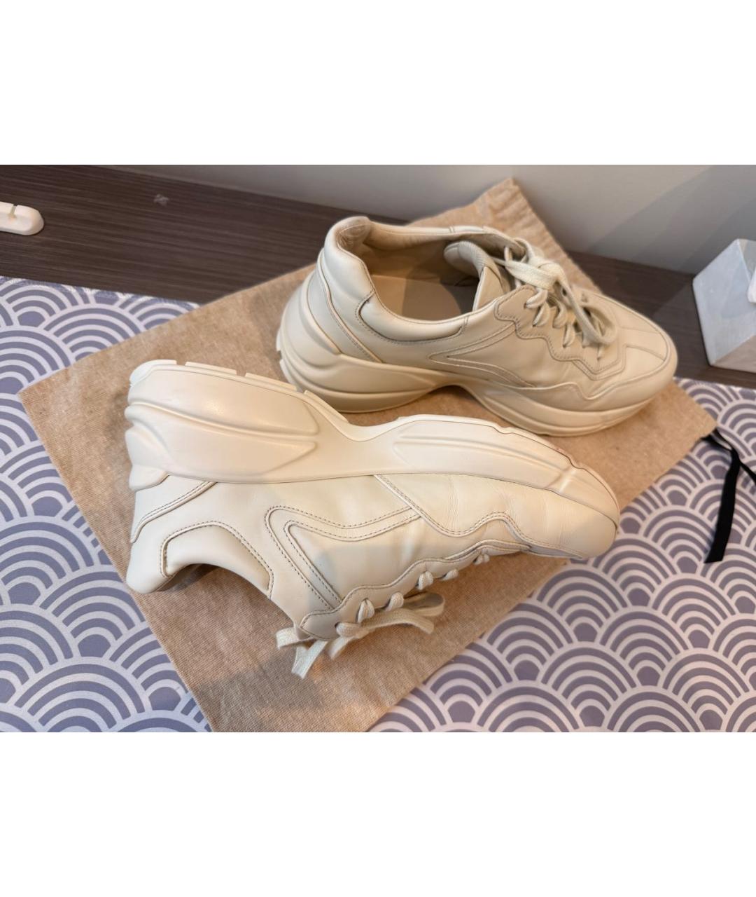 GUCCI Бежевые кожаные кроссовки, фото 4