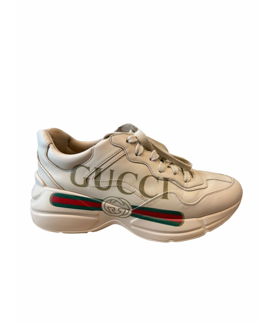 GUCCI Бежевые кожаные кроссовки, фото 1