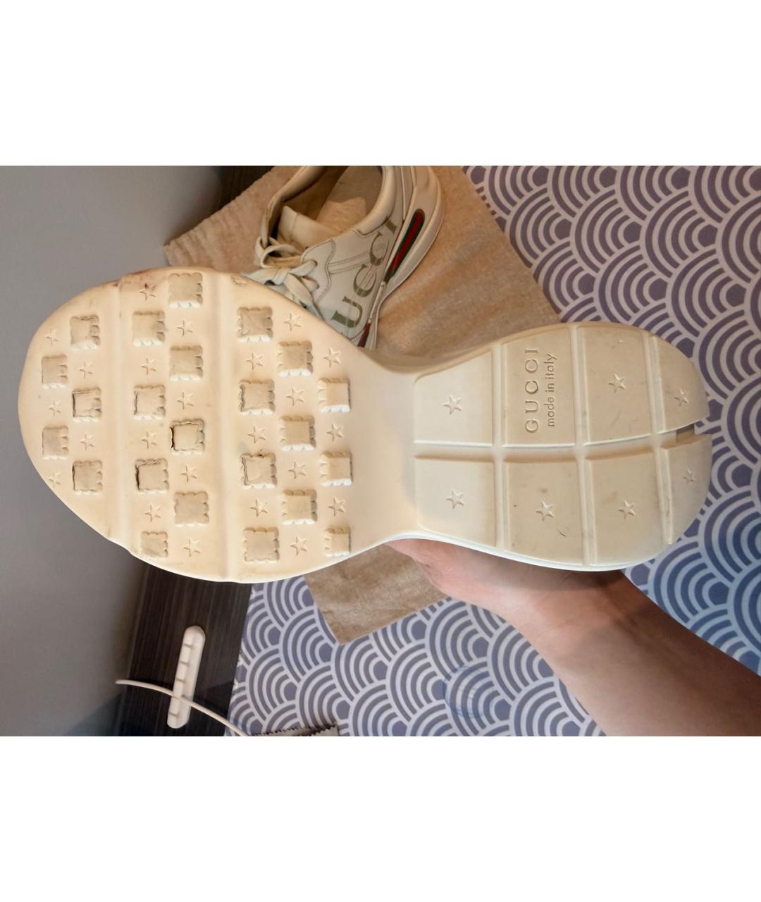 GUCCI Бежевые кожаные кроссовки, фото 7
