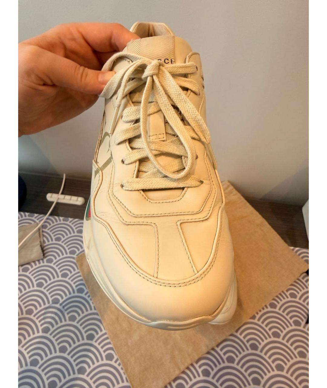 GUCCI Бежевые кожаные кроссовки, фото 5