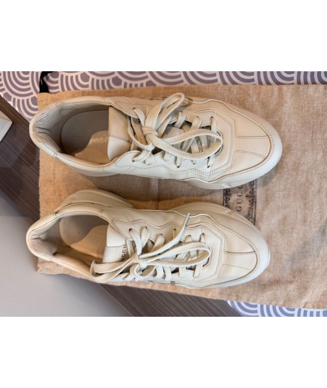 GUCCI Бежевые кожаные кроссовки, фото 2