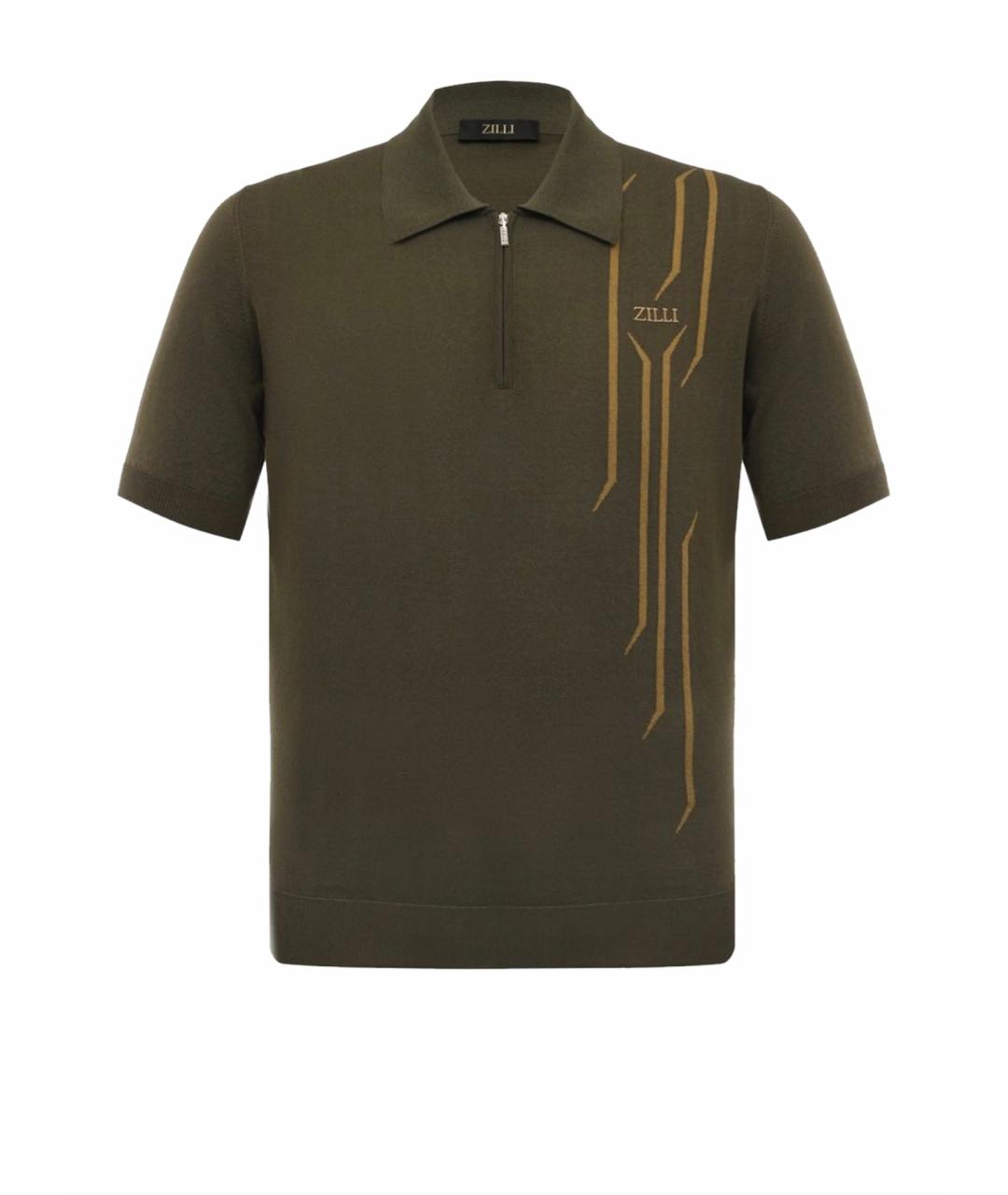 ZILLI Хаки хлопковое поло с коротким рукавом, фото 1