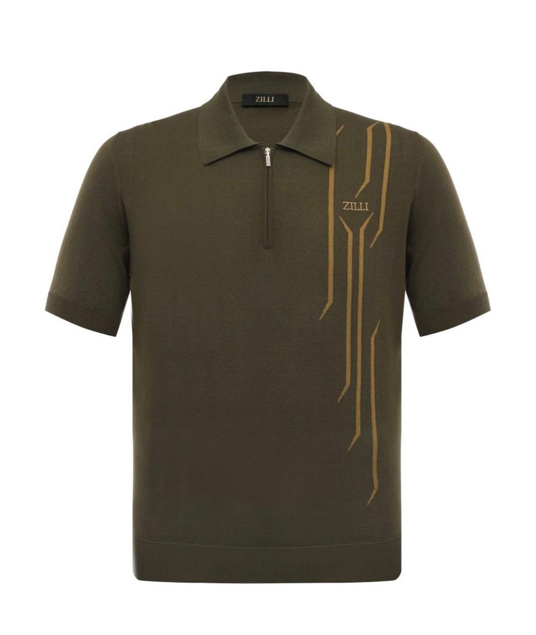 ZILLI Хаки хлопковое поло с коротким рукавом, фото 6