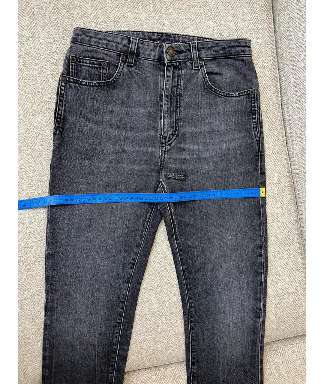 SAINT LAURENT Антрацитовые хлопковые джинсы слим, фото 5