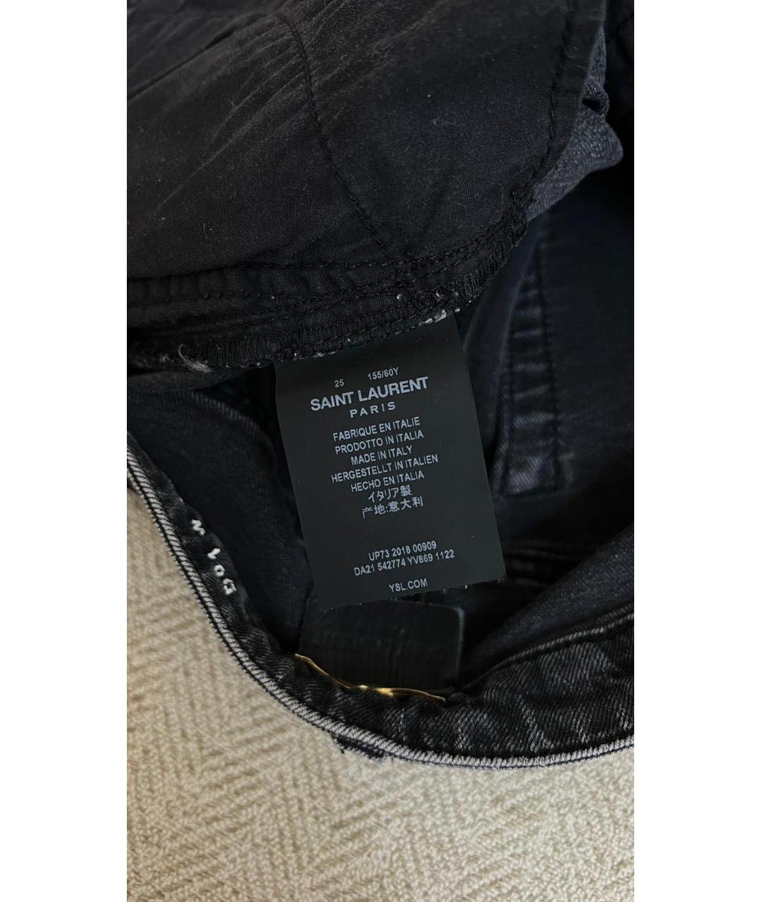 SAINT LAURENT Антрацитовые хлопковые джинсы слим, фото 8