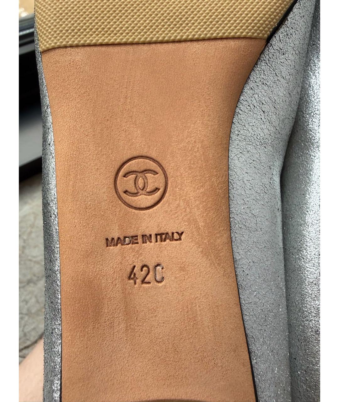 CHANEL Серебряные кожаные балетки, фото 6