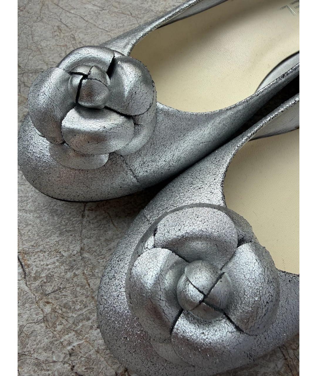 CHANEL Серебряные кожаные балетки, фото 7