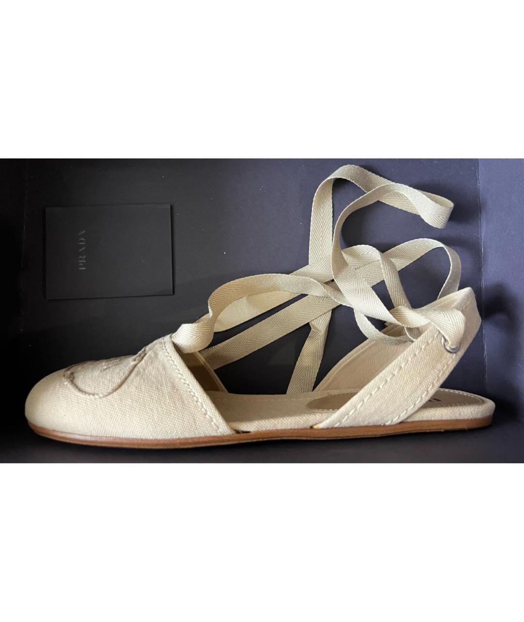 PRADA Бежевые текстильные балетки, фото 6