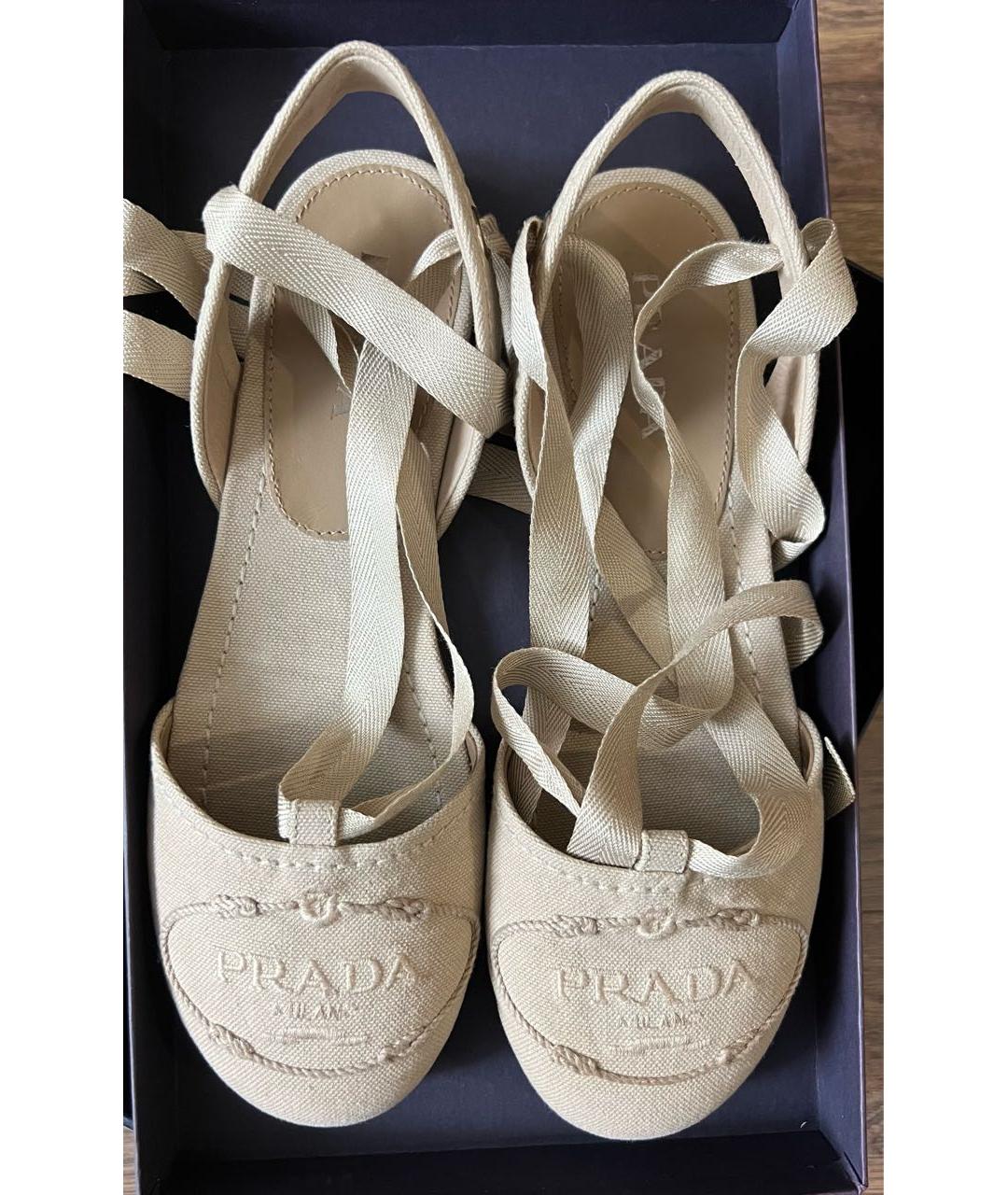 PRADA Бежевые текстильные балетки, фото 3