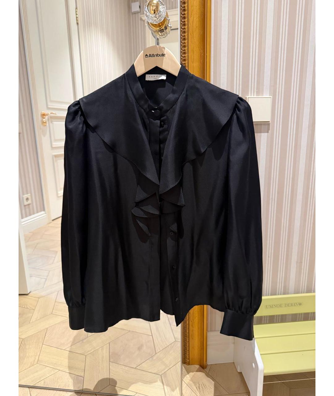 SANDRO Черная шелковая блузы, фото 8