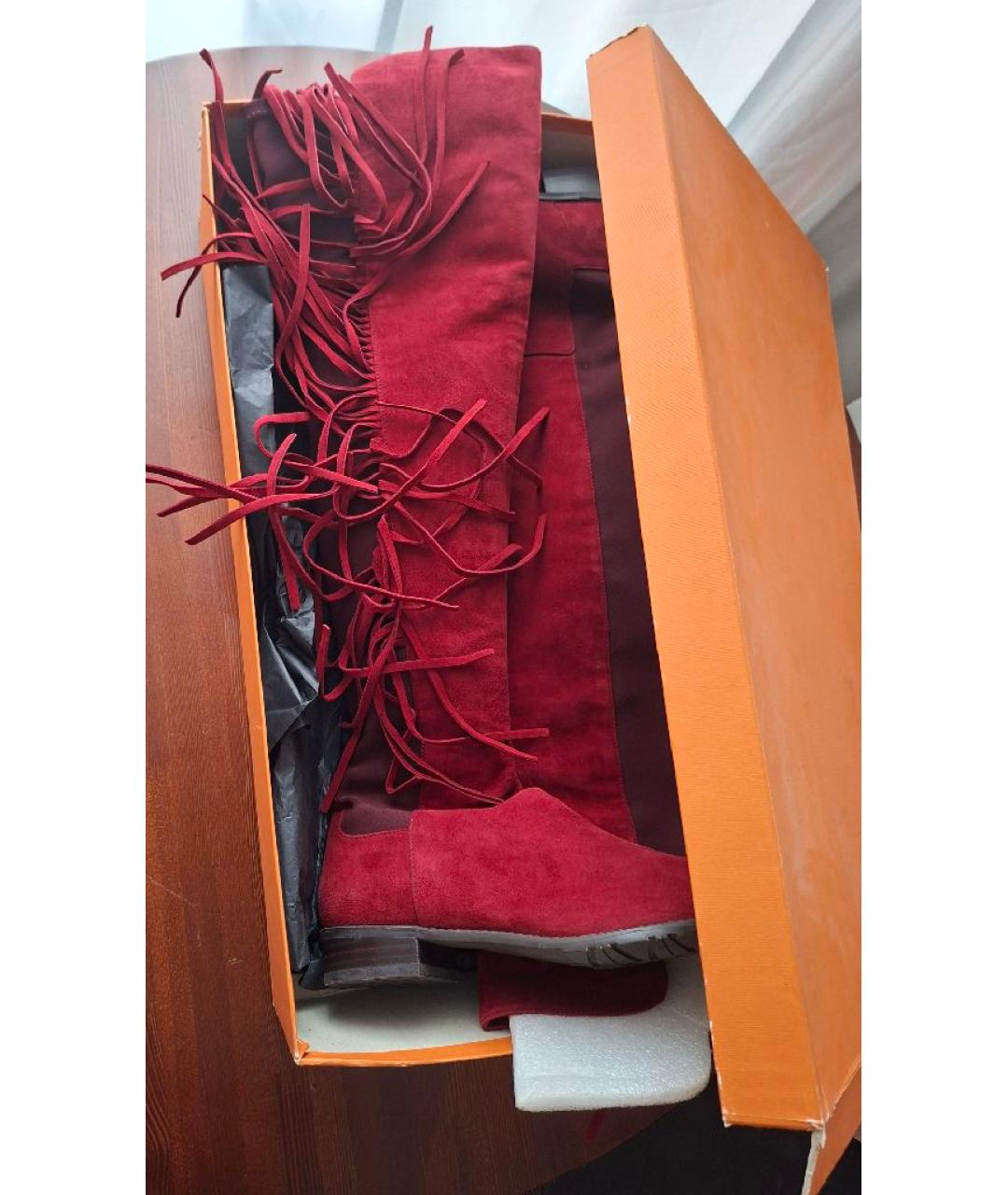 STUART WEITZMAN Бордовые замшевые сапоги, фото 7