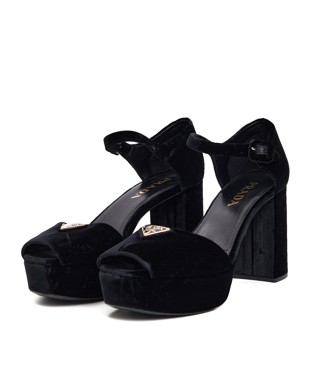PRADA Черные бархатные босоножки, фото 2