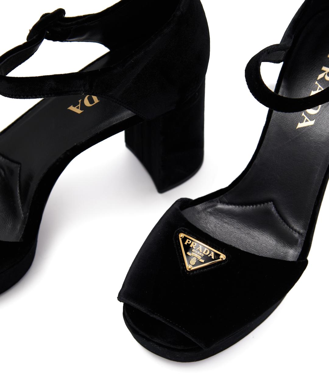PRADA Черные бархатные босоножки, фото 5