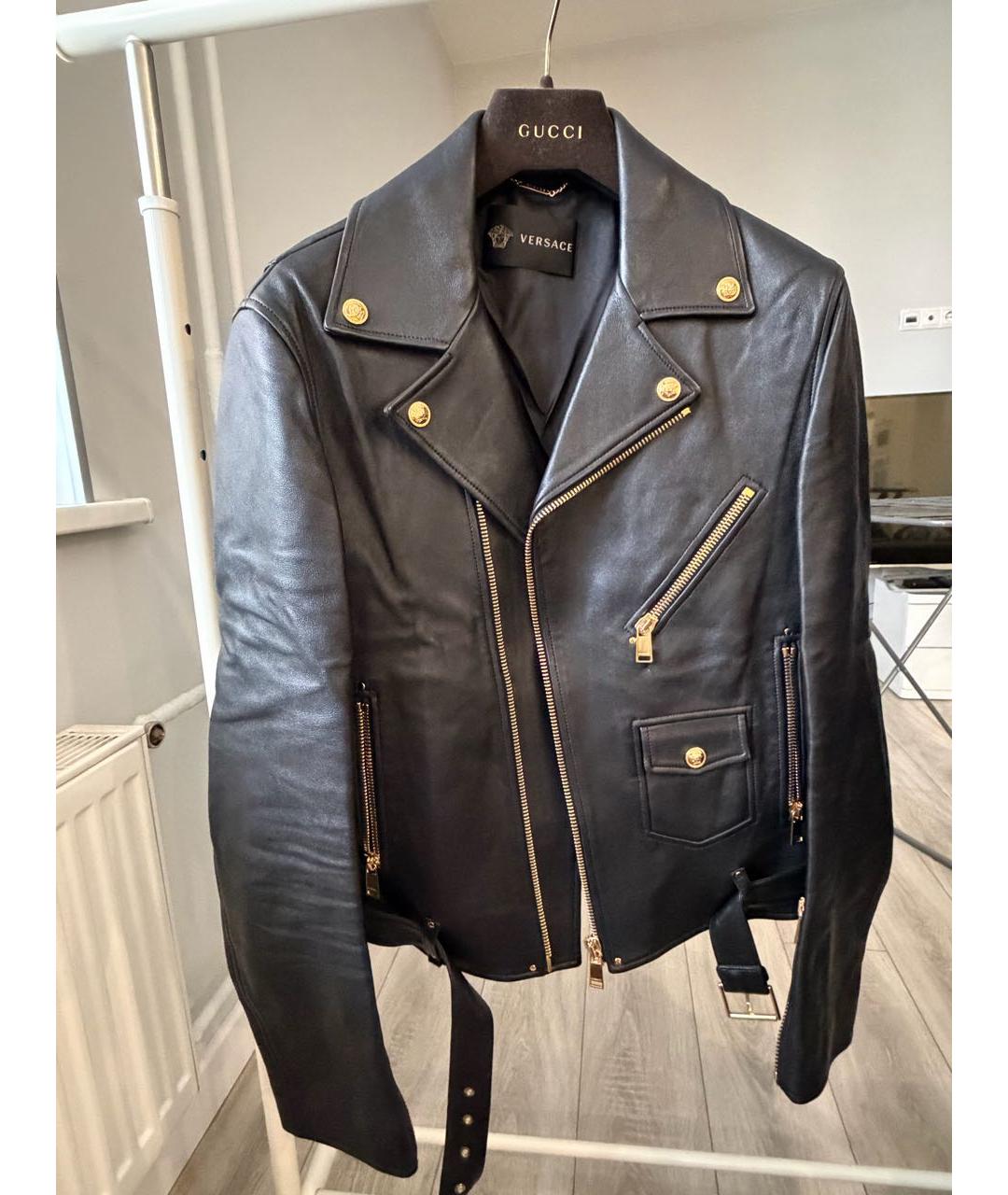 VERSACE Черная кожаная куртка, фото 5