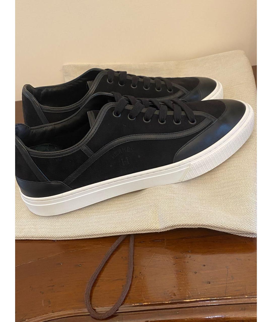 HERMES Черные кожаные низкие кроссовки / кеды, фото 4