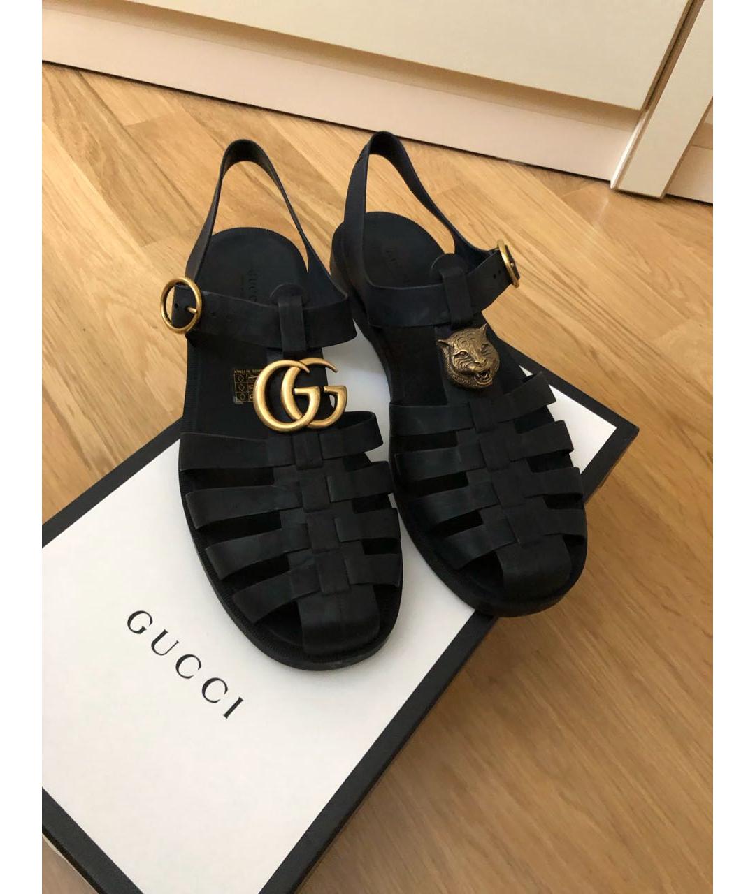 GUCCI Черные резиновые сандалии, фото 3