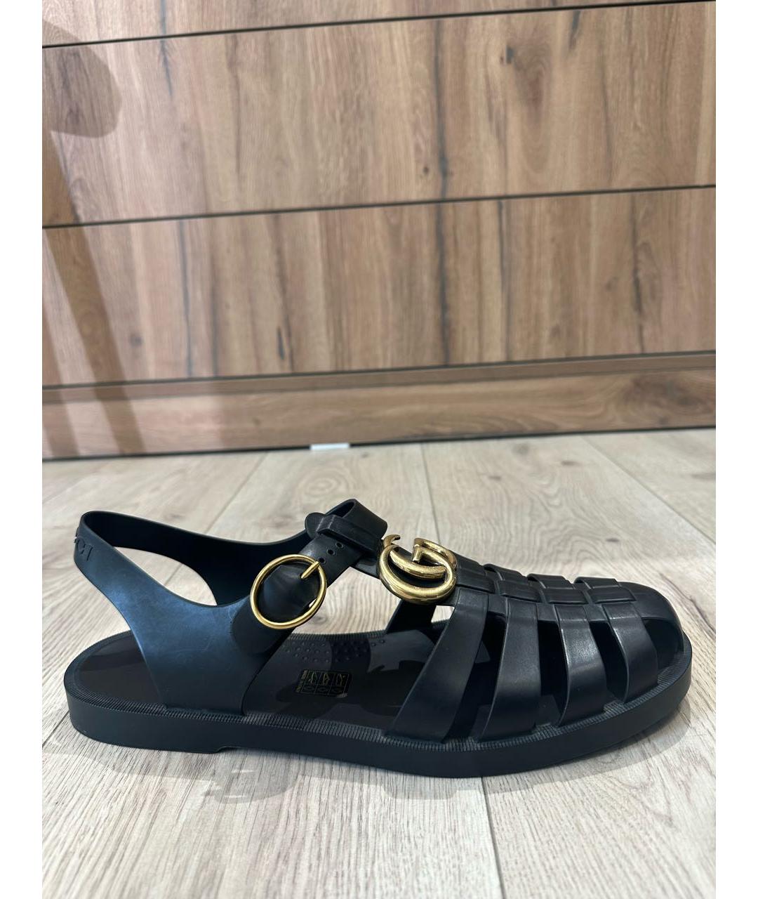 GUCCI Черные резиновые сандалии, фото 5